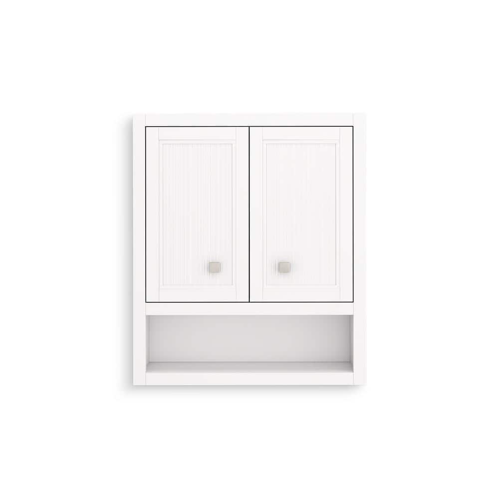Hearthaven 24" White MDF Wall Cabinet with Nickel Hardware