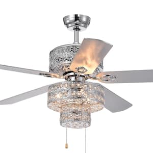 Empire Trois 52 in. Indoor Chrome Hand Pull Chain Ceiling Fan with Light Kit