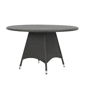 Octavia Grey Round Faux Rattan Outdoor Patio Dining Table