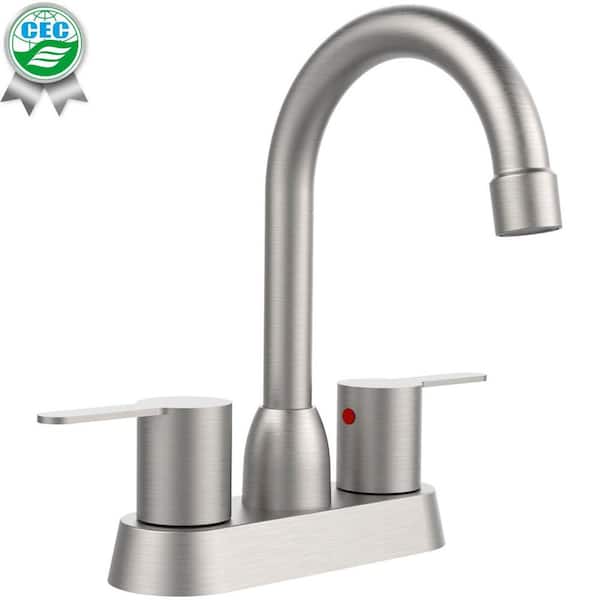 waterpar 4 in. Centerset 2-Handle Bathroom Faucet with 360° Swivel Spout in Brushed Nickel