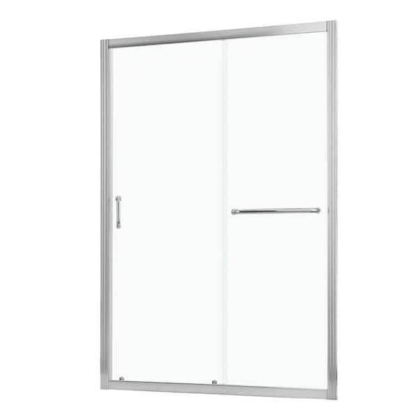 TCYO 48 in. W x 72 in. H Sliding Semi - Frameless Shower Door in Chrome Finish with Clear Glass
