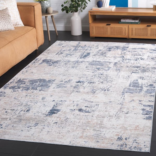 Malibu Beige/Blue 6 ft. x 6 ft. Machine Washable Patchy Abstract Square Area Rug