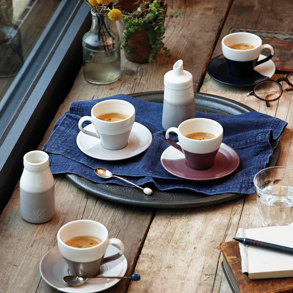 Mixed Colors Ceramic Espresso Cups and Saucers Set, 4 Count