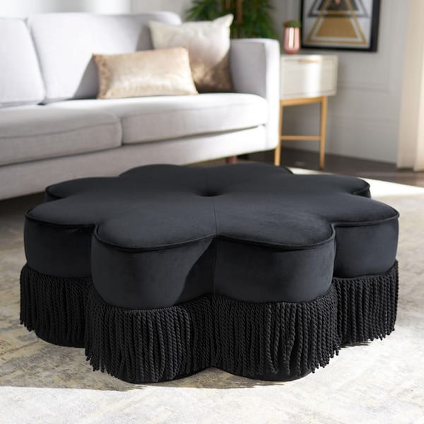 SAFAVIEH Tanith Black Velvet Flower Accent Ottoman
