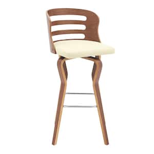 Verne 30 in. Cream Swivel Faux Leather and Walnut Wood Bar Stool