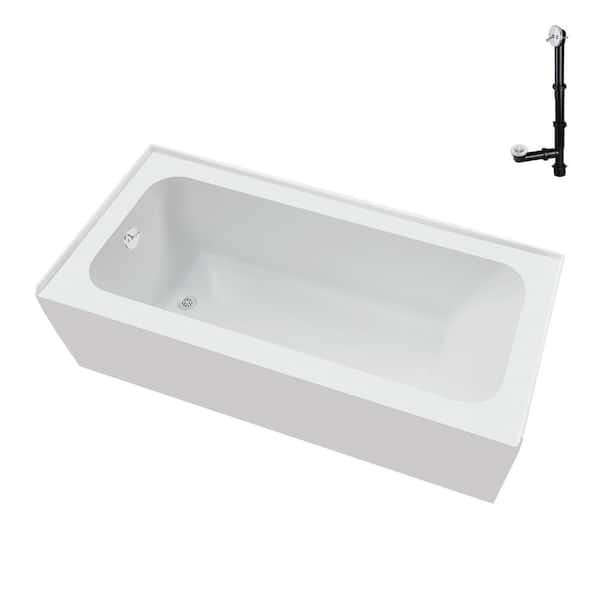 Streamline 66 in. x 32 in. Soaking Acrylic Alcove Bathtub with Left Drain in Glossy White, External Drain in Glossy White