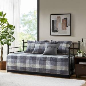 Pioneer 6-Piece Gray Plaid Reversible Microfiber Daybed Bedding Set