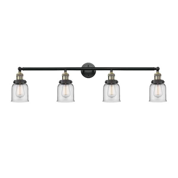 Bell 42 in. 4-Light Black Antique Brass Vanity Light with Glass Shade