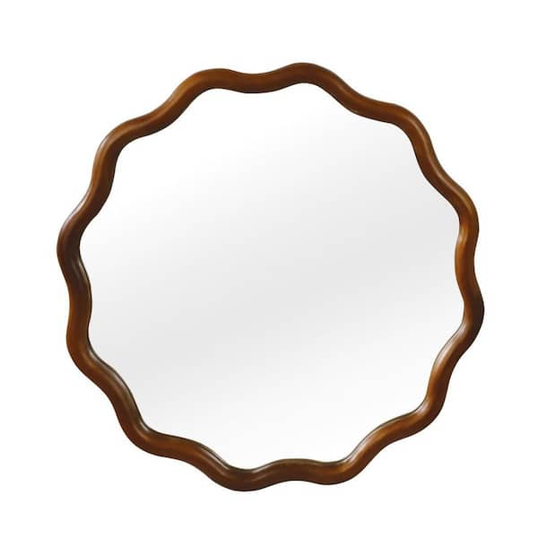 30.00 in. W x 30.00 in. H Round Solid Wood Frame Wall Mount Bathroom Vanity Mirror in Black Walnut