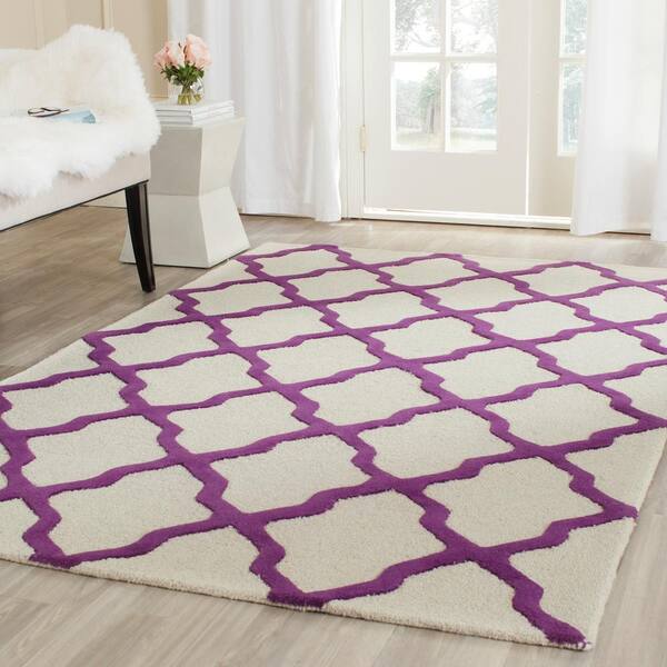 Cambridge Ivory/Purple 4 ft. x 6 ft. Geometric Area Rug
