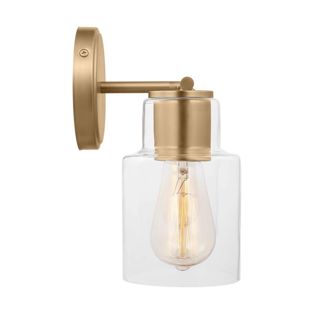 Satin Brass 2-Light Wall Sconce with Clear Glass Shades