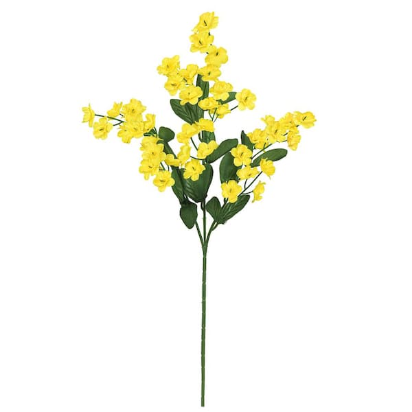LIVING LUXURY 18 in. Yellow Artificial Baby's Breath Gypsophila Flower Stem Spray (Set of 12)