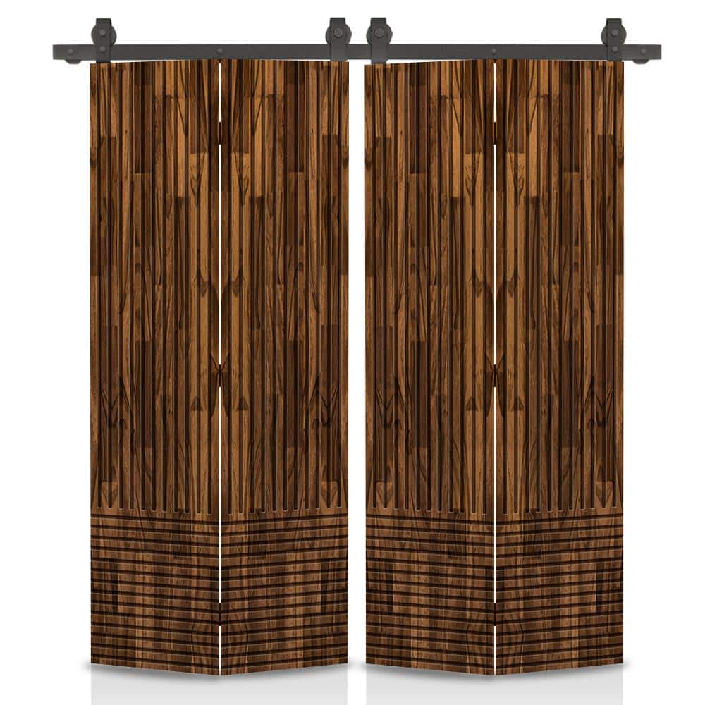 Japanese Series 60 in. x 84 in. Hollow Core Walnut Pine Wood Double Bi-Fold Barn Door with Sliding Hardware Kit price history on PriceWatchPro