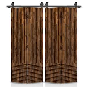Japanese Series 72 in. x 80 in. Hollow Core Walnut Pine Wood Double Bi-Fold Barn Door with Sliding Hardware Kit