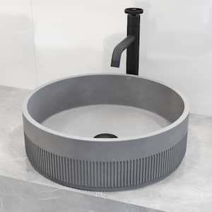 Cypress Gray Concreto Stone Rectangular Bathroom Vessel Sink with Cass Vessel Faucet and Pop-Up Drain in Matte Black