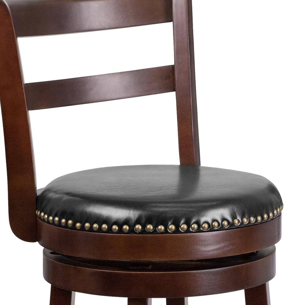 Elegant Cappuccino Wood Barstool with Black Leather Swivel Seat