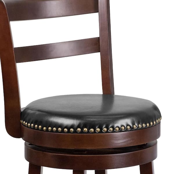 Carnegy Avenue 30 in. High Cherry Wood Bar Stool with Button Tufted Back  and Black Leather Swivel Seat CGA-TA-181521-CH-HD - The Home Depot