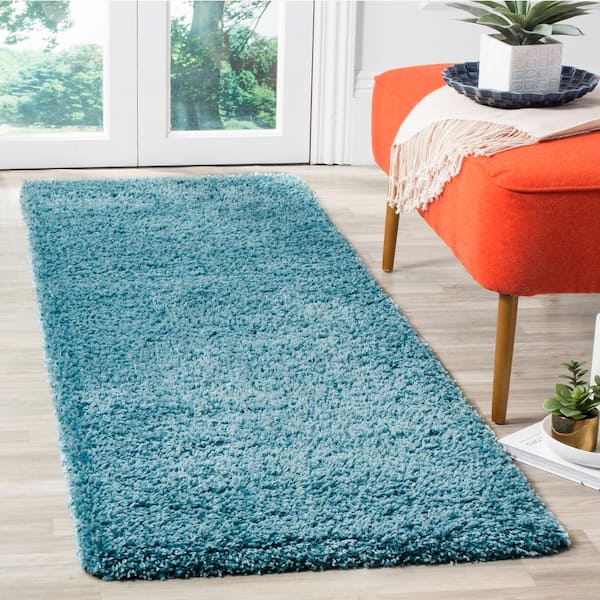 California Shag Turquoise 2 ft. x 5 ft. Solid Runner Rug