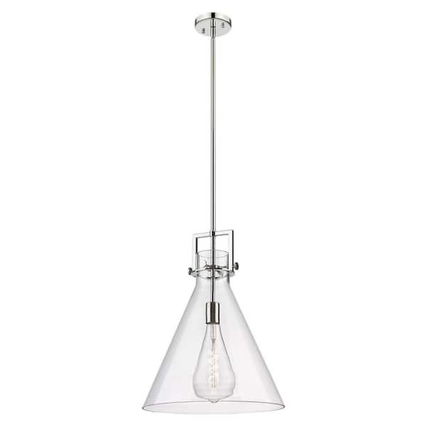 Innovations Newton Cone 100-Watt 1-Light Polished Nickel Shaded Mini Pendant Light with Clear Glass Shade