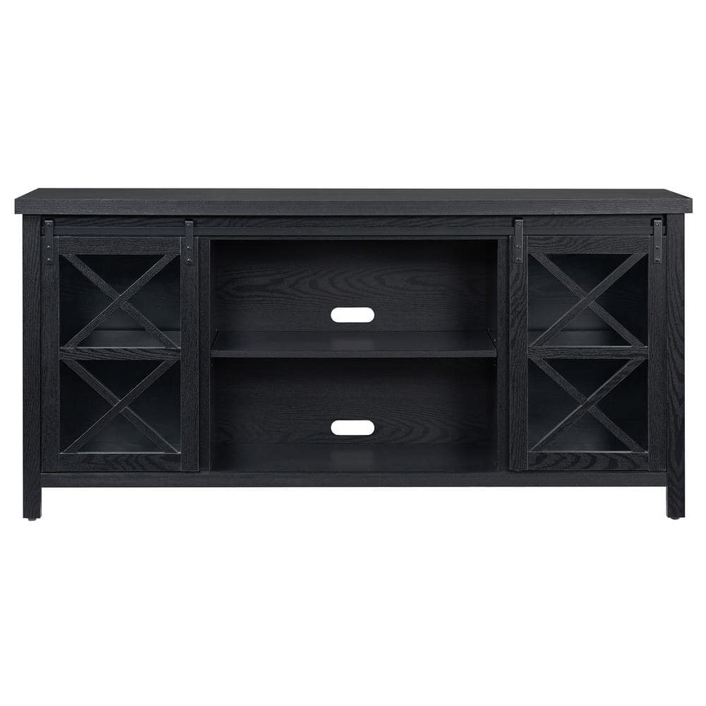 Clementine Transitional 68'' Black Grain Metal TV Stand with Cabinet