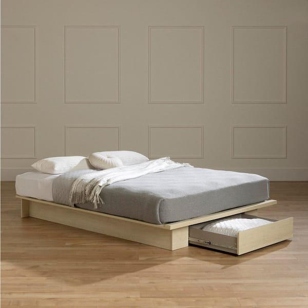 Serrano Beige ParticleBoard Frame Queen Size Platform Bed with 1-Drawer