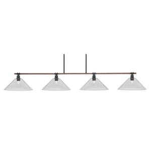 London 4-Light Painted Wood-Look Metal & Dark Granite Light Chandelier with Smoke Bubble Glass Shades
