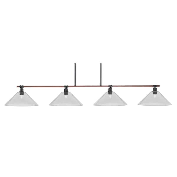 Unbranded London 4-Light Painted Wood-Look Metal & Dark Granite Light Chandelier with Smoke Bubble Glass Shades