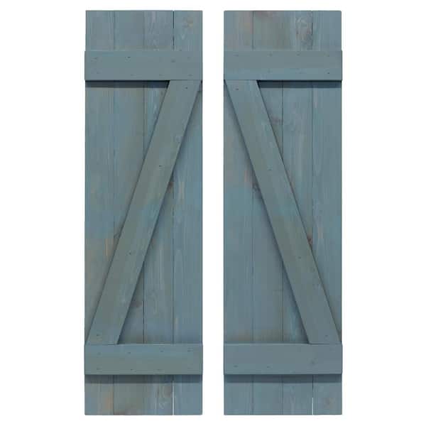 Dogberry Collections 14 in. x 48 in. Board and Batten Z Shutters Pair Provincial Blue