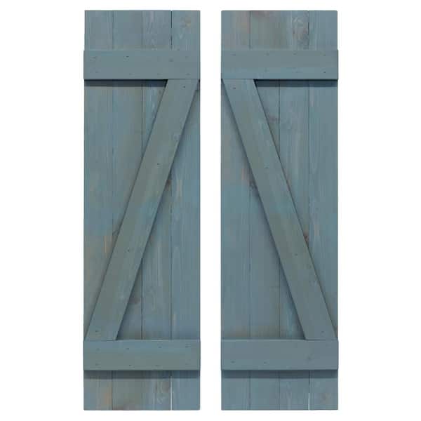 Dogberry Collections 14 in. x 60 in. Board and Batten Z Shutters Pair Provincial Blue