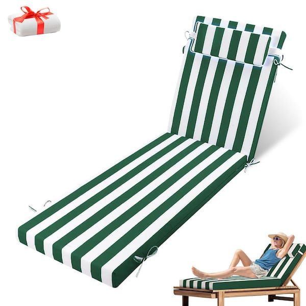 YLLN 71 in. x 21 in. x 4 in. (1-Pack) Waterproof Outdoor Chaise Lounge Cushion with a bath towel Green and White Stripes