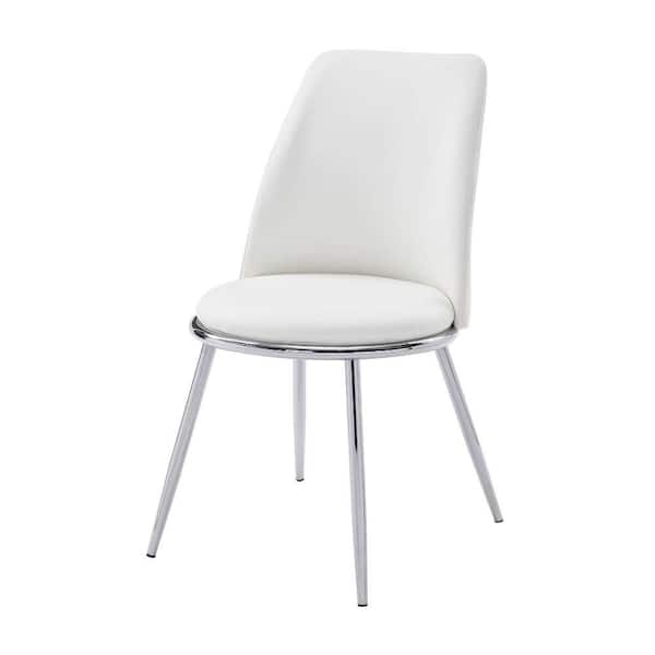 Benjara 34 in. H White Leatherette Metal Side Chair with Angled Legs (Set of 2)