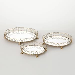 12.5 in., 10.5 in. And 8.5 in. Gilded Gold Mirror Tray Set of 3, Metal