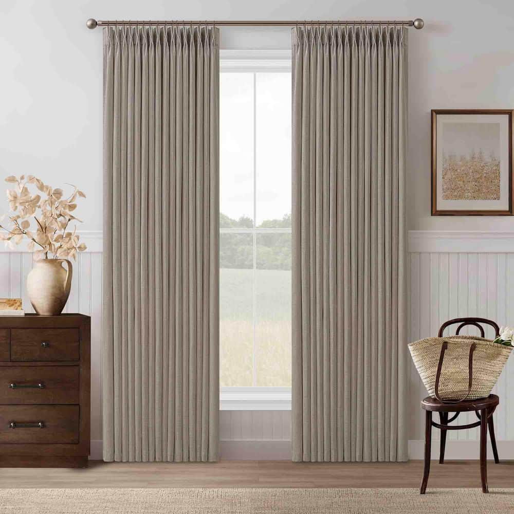 Burlywood Birch Linen Blend Pleated 50 in. W x 108 in. L Back Tab Light Filtering Curtain (Set of 2) price history on PriceWatchPro
