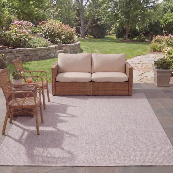 Courtyard Beige 9 ft. x 12 ft. Solid Indoor/Outdoor Patio  Area Rug