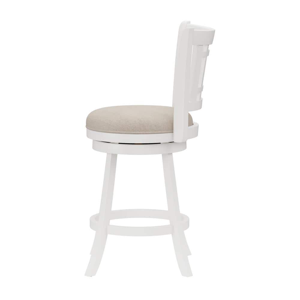 White Wood Swivel Counter Height Stool with Beige Seat