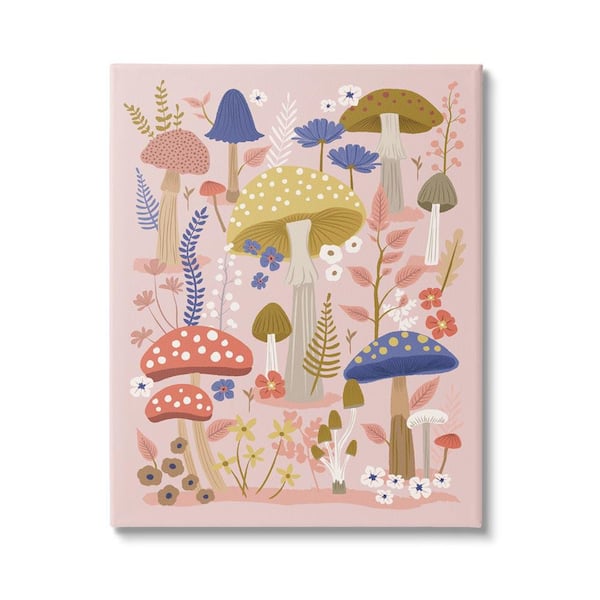 Stupell Industries Mushrooms & Botanical Pattern by Lisa Perry Whitebutton Unframed Graphic Nature Art Print 36 in. x 48 in.