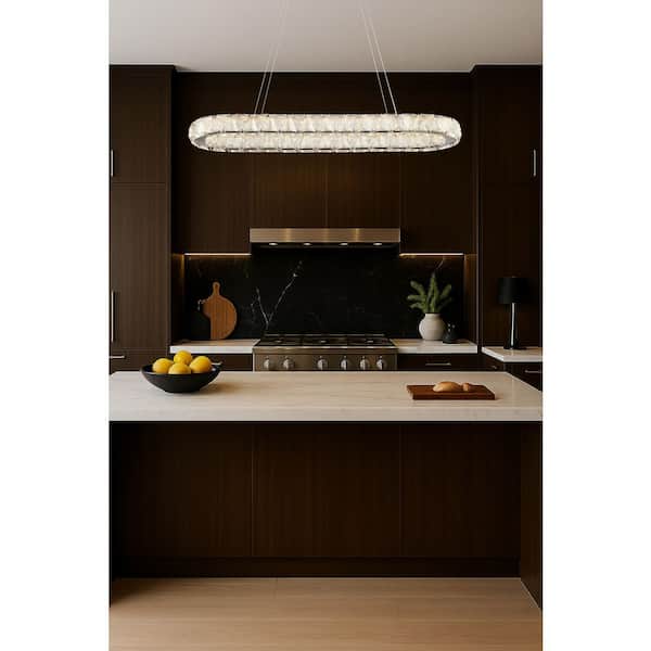 Asher 50-Watt 1-Light Polished Nickel Traditional Integrated LED Pendant Light with K9 Crystal