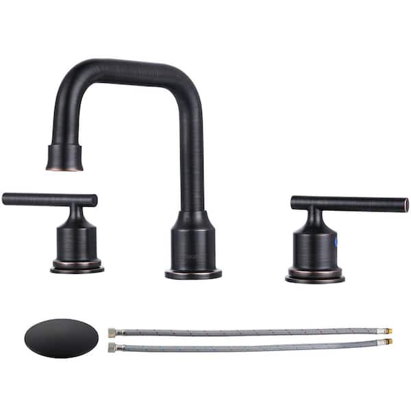 WOWOW 8 in. Widespread Double Handle Bathroom Faucet with Drain Kit in Oil Rubbed Bronze
