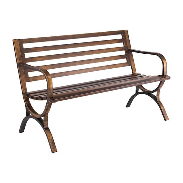 Outdoor Bench, 23 in. W 2-3-Person, Antique Bronze Metal Frame Outdoor Bench, Weatherproof Outside Bench for Patio
