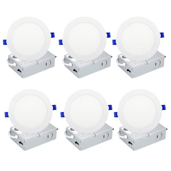 5/6 in. 5CCT Selectable Canless IC Rated Dimmable Indoor/Outdoor Integrated LED Recessed Light and Junction Box (6-Pack)