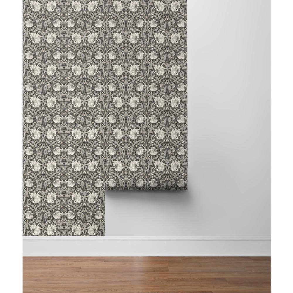 Charcoal and Pearl Grey Floral Peel and Stick Wallpaper