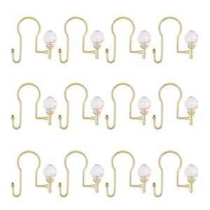 Double Shower Curtain Hooks for Bathroom Rustproof Zinc Shower Curtain Hooks Rings with Crystal Design in Gold