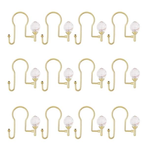 Utopia Alley Double Shower Curtain Hooks for Bathroom Rustproof Zinc Shower  Curtain Hooks Rings with Crystal Design in Gold HK18GD - The Home Depot