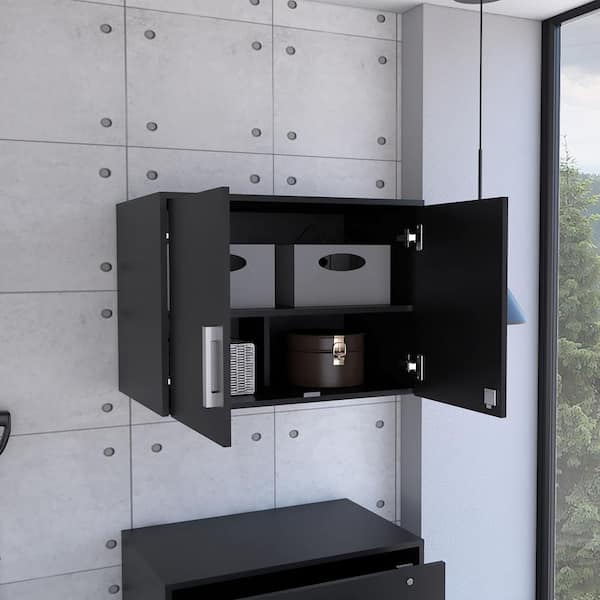 Amucolo 27.56 in. W x 15.98 in. D x 19.69 in. H Black Wood Ready to Assemble Wall Kitchen Cabinet with Double Doors