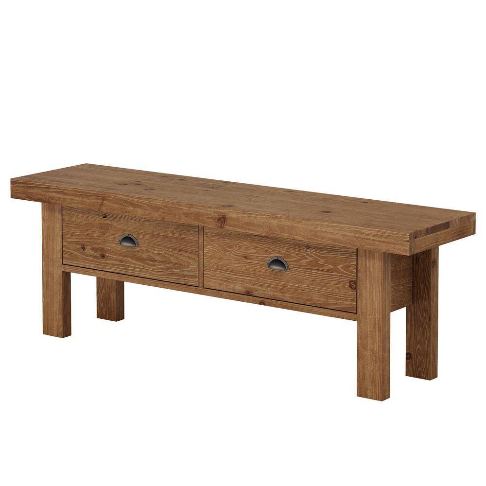 63 in. Natural Solid Wood Entryway Bench with Storage Shelf,Farmhouse Dining Bench for Kitchen, Dining Room,Hallway