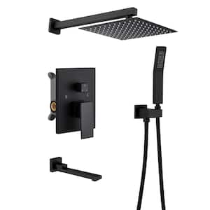 10 in. Complete Shower System with Bath Tub Faucet and Rough-in Valve in Matte Black