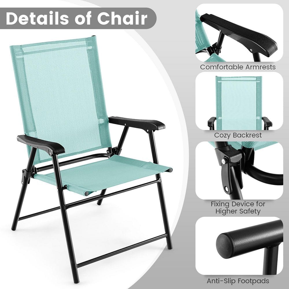 Close-up of folding chair features and accessories.