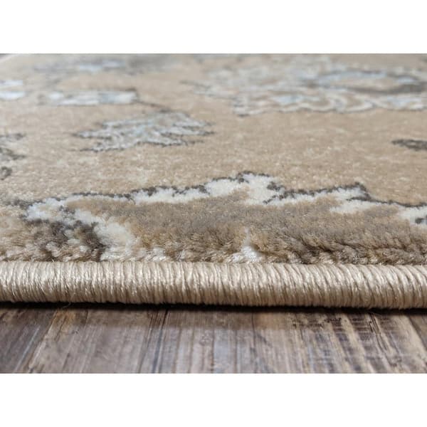 Pisa Beige 2 ft. x 8 ft. Traditional Floral Area Rug