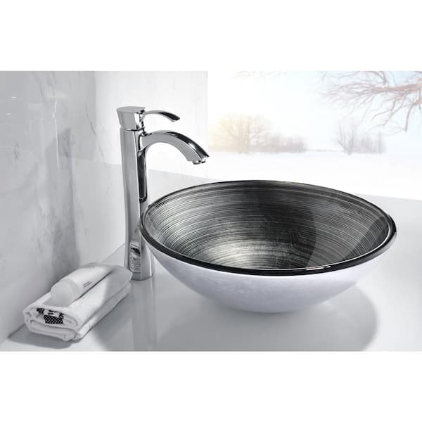 ANZZI - Stellar Series 17 in. Bathroom Vessel Sink with Scratch-Tough and Stain-Resistant Surface in Precious Storm Glass