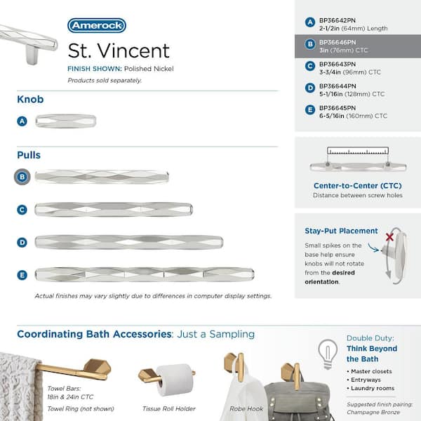 Amerock St. Vincent 3 in. (76mm) Modern Polished Nickel Bar Amerock St. Vincent 3 in. (76mm) Modern Polished Nickel Bar